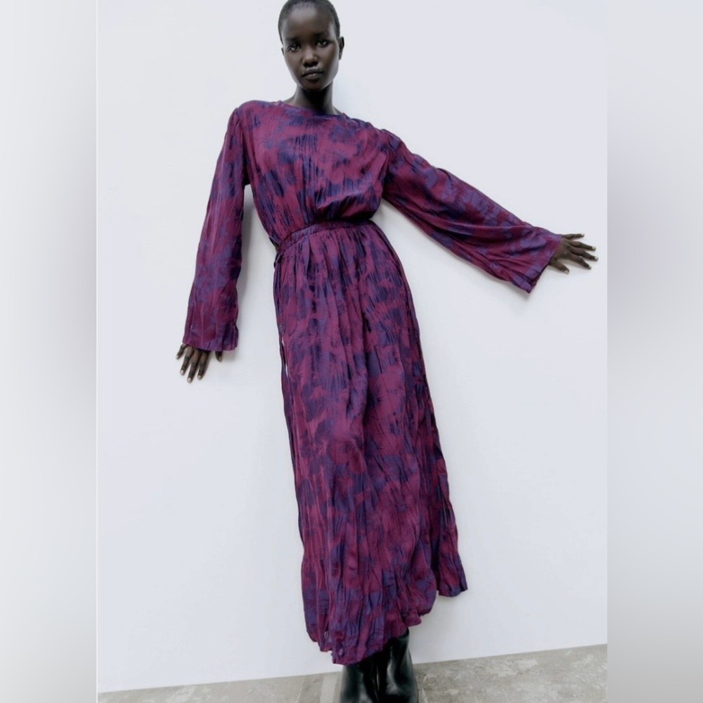 NWOT Zara Wrinkled Jacquard Dress Size L